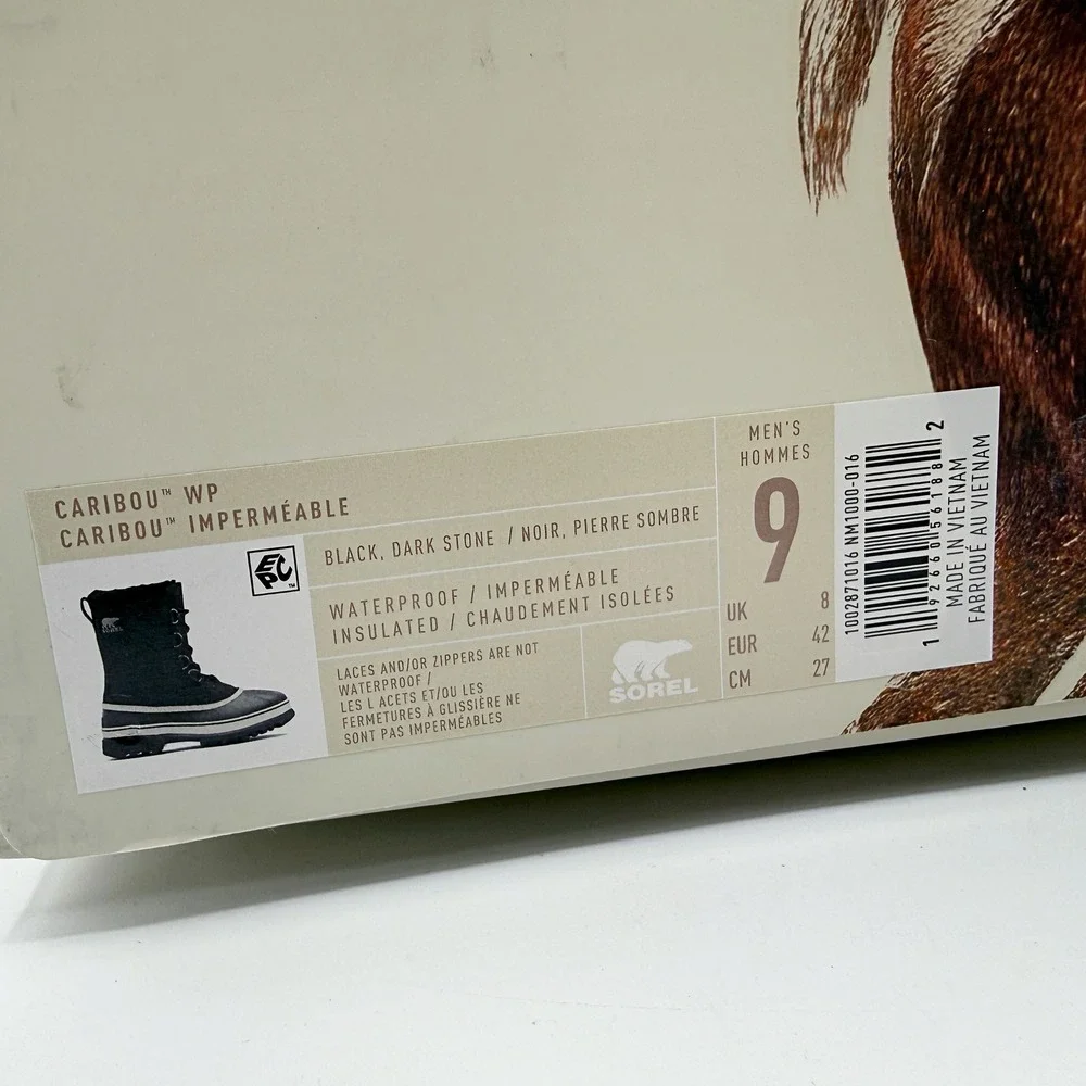 Sorel Caribou Boots / Size 9 Mens / Black Dark Stone Waterproof